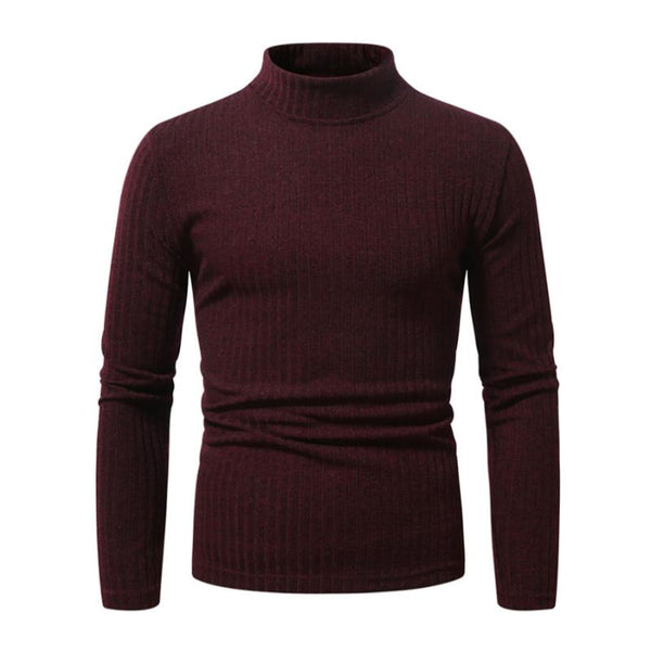 Men's Casual Rib Stripe Half-high Collar Slim Long-sleeved T-shirt 10867010M