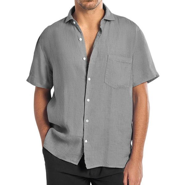 Men's Casual Solid Color Chest Pocket Short Sleeve Shirt 45960566Y