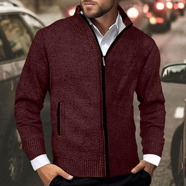 Men's Casual Stand Collar Colorblock Long Sleeve Zipper Knitted Cardigan 20949799M