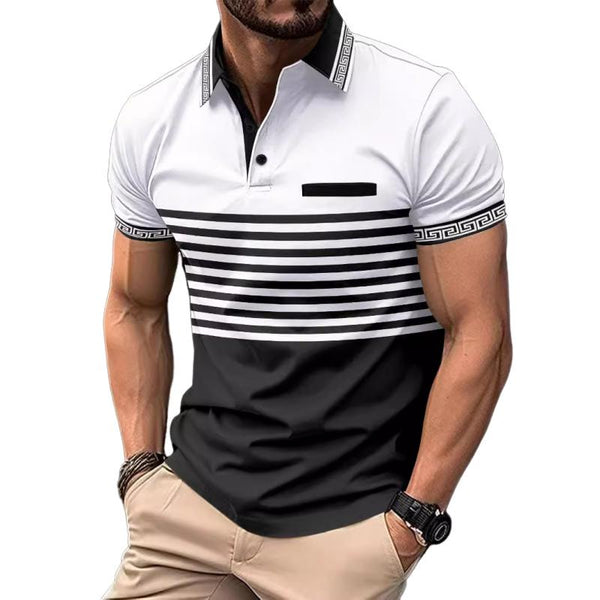 Men's Striped Color Block Print Short Sleeve Polo Shirt 32430337Y