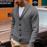 Men's Solid Color Casual Long Sleeve Lapel Knitted Cardigan 92167275X