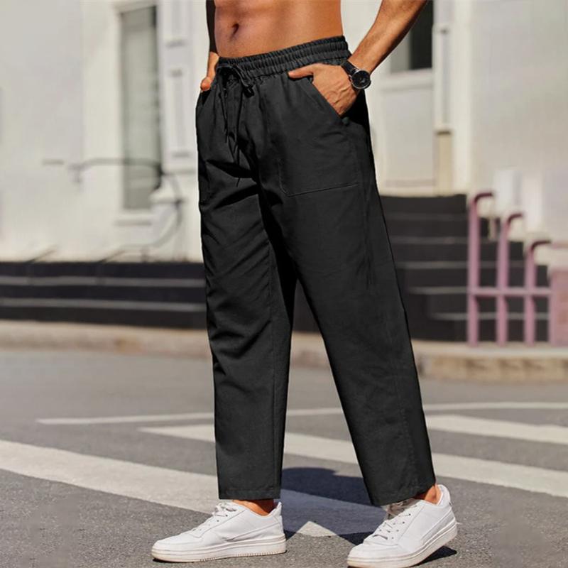 Men's Solid Color Cotton And Linen Loose Straight Casual Pants 09532429Z