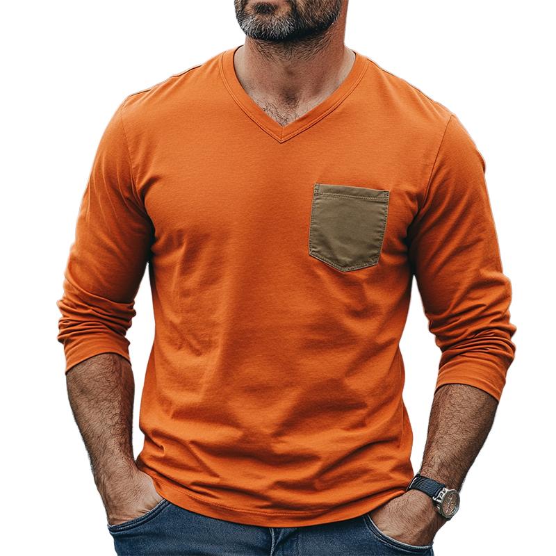 Men's Classic Casual V-Neck Cotton Long Sleeve T-Shirt 97403844K