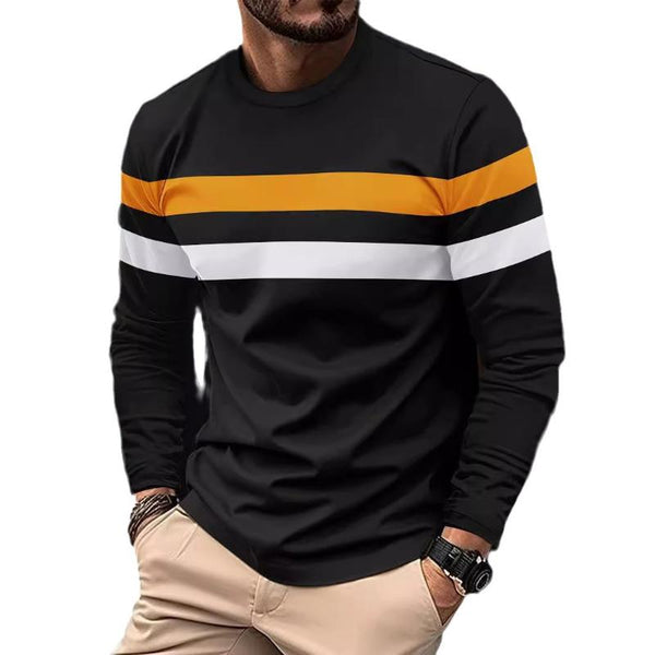 Men's Retro Casual Colorblock Striped Long Sleeve T-Shirt 93347120TO