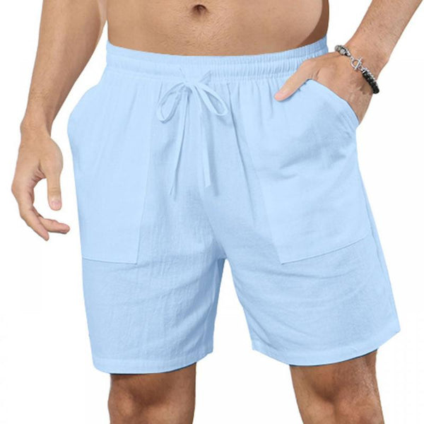 Men's Solid Color Cotton And Linen Beach Drawstring Shorts 66870843Y