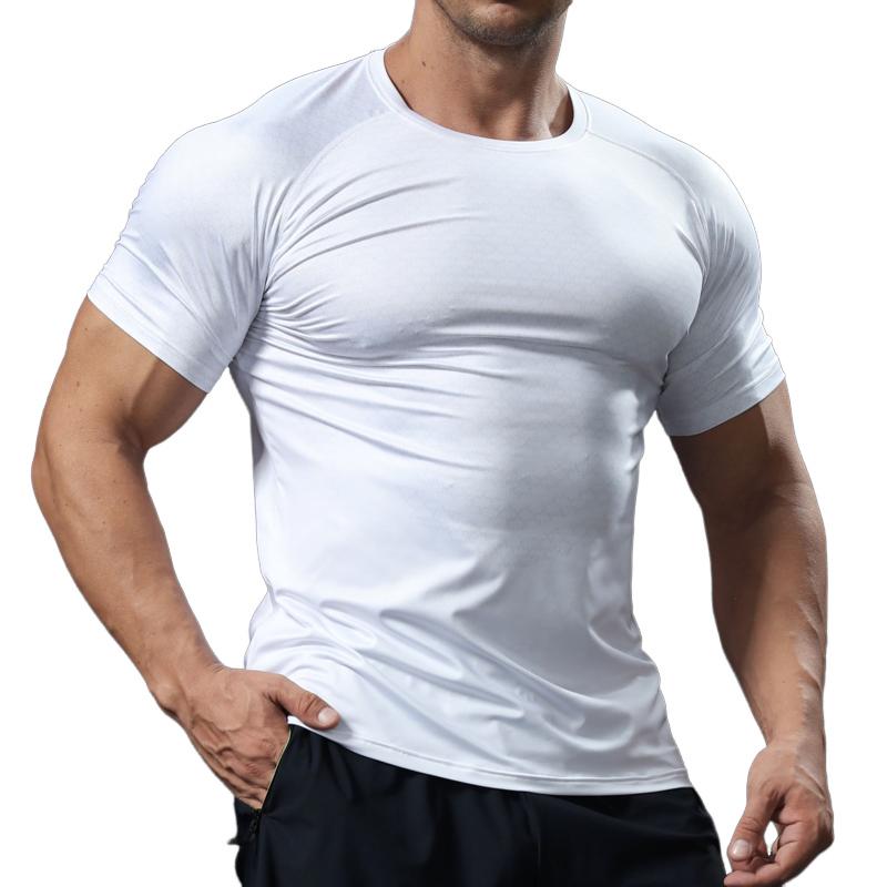 Men's Solid Round Neck Short Sleeve Sports Fitness T-shirt 66412302Z