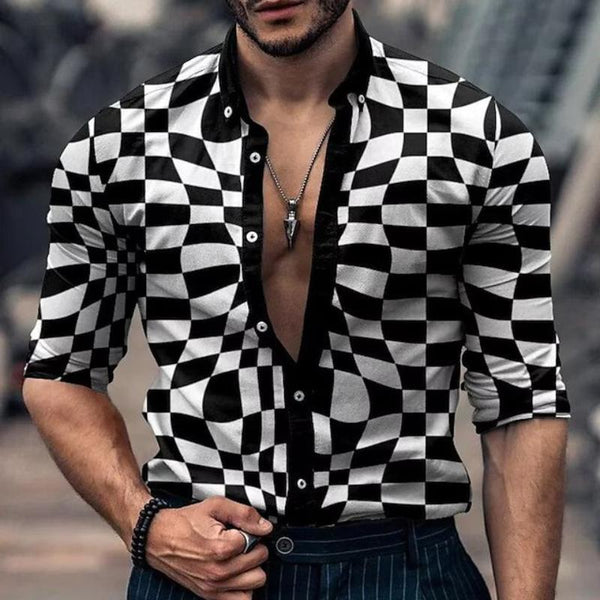 Men's Retro Casual Checkerboard Print Shirt 27990868TO