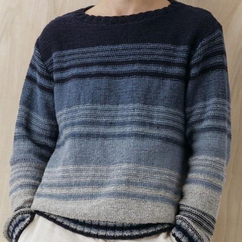 Men's Casual Loose Round Neck Pullover Striped Knitted Sweater 62404244F