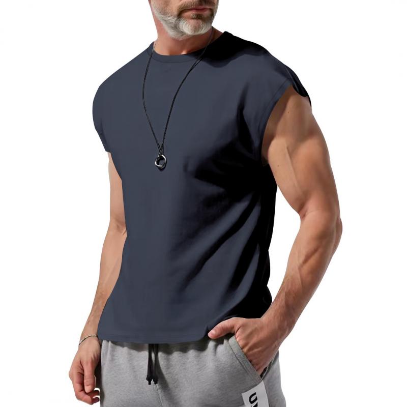 Men's Casual Cotton Blend Crew Neck Loose Tank Top 23771862M