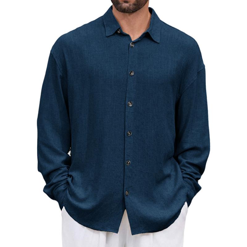 Men's Solid Loose Lapel Long Sleeve Casual Shirt 46144673Z