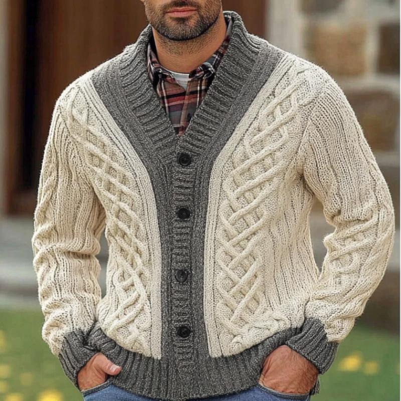 Men's Simple Casual Colorblock Knit Cardigan 89423689F