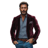 Men's Vintage Velvet Peak Lapel Single Breasted Slim Fit Blazer 73663425M