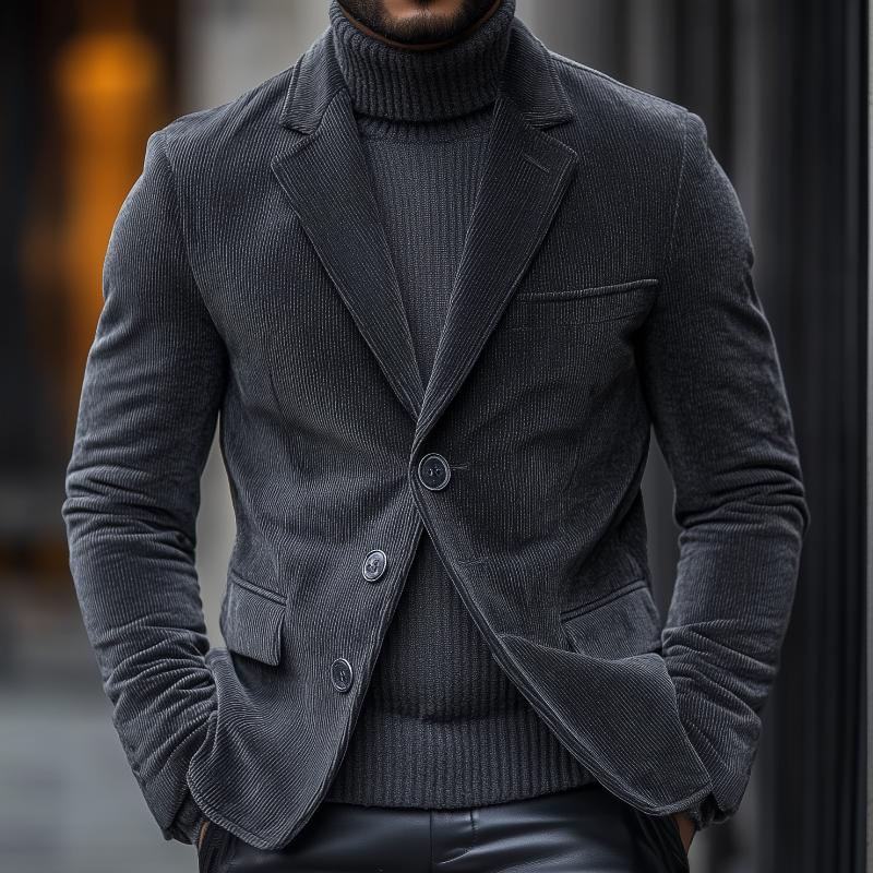 Men's Vintage Corduroy Notch Lapel Single Breasted Slim Fit Blazer 92802378M