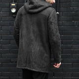 Men's Plush Suede Hooede Single Breasted Mid-length Coat 12907657Z