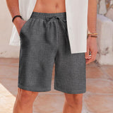 Men's Cotton And Linen Elastic Waist Straight Casual Shorts 22741314Z
