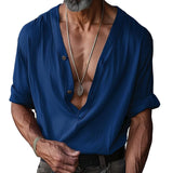 Men's Solid Chiffon V Neck Half Sleeve T-shirt 69349063Z
