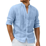 Men's Casual Stitching Stand Collar Long Sleeve Shirt 24816010Y