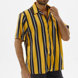 Men's Casual Striped Lapel Short Sleeve Shirt 76560847TO