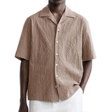 Men's Solid Color Cuban Collar Short Sleeve Shirt 11547824Y