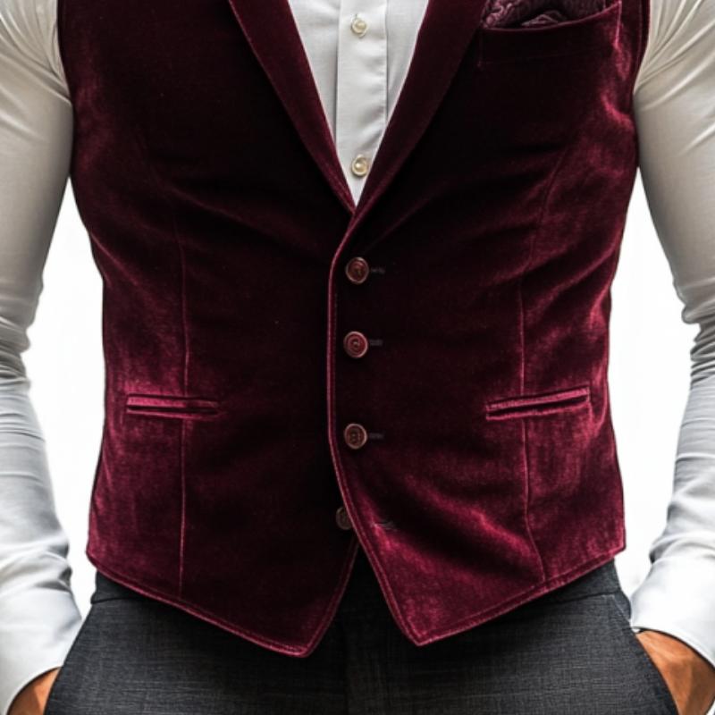 Men's Classic Vintage Single Breasted Suit Collar Velvet Vest 16901512K