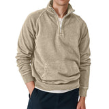 Men's Solid Zip Stand Collar Long Sleeve Kangaroo Pocket Sweatshirt 47037366Z