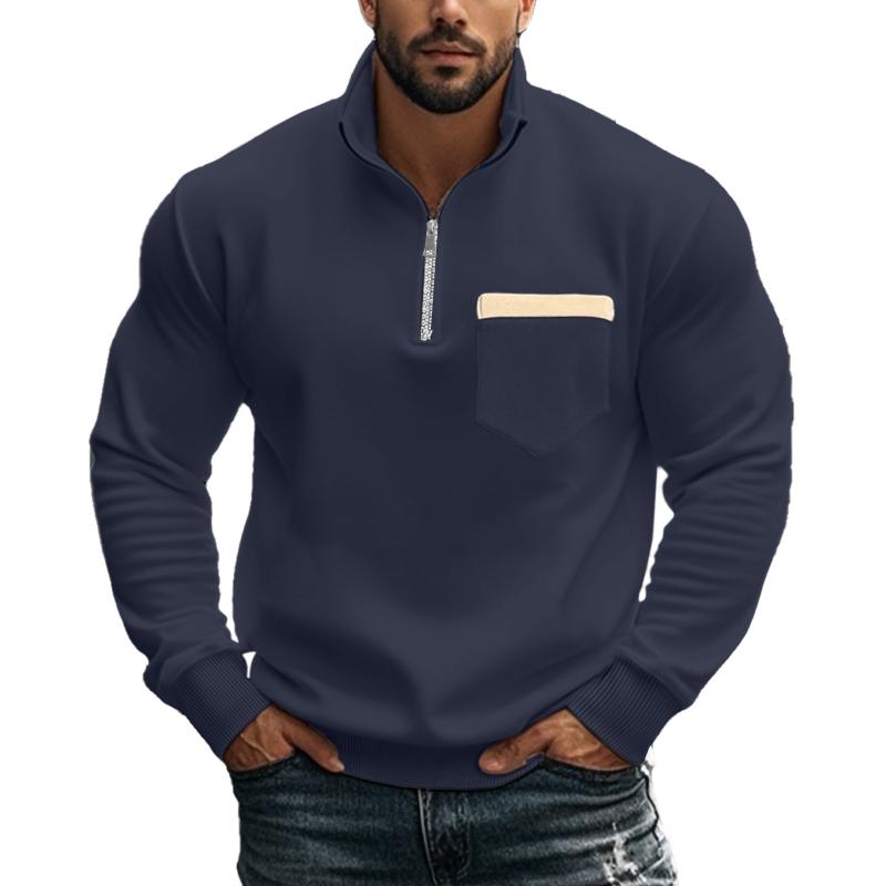 Sudadera informal con cuello alto y cremallera de color liso para hombre 21133783X