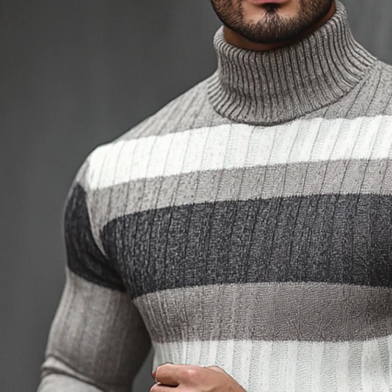 Men's Retro Casual Colorblock Half Turtleneck Sweater 49669669TO