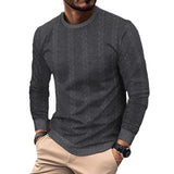 Men's Solid Color Textured Round Neck Long Sleeve Casual Sweatshirt 57235404Z