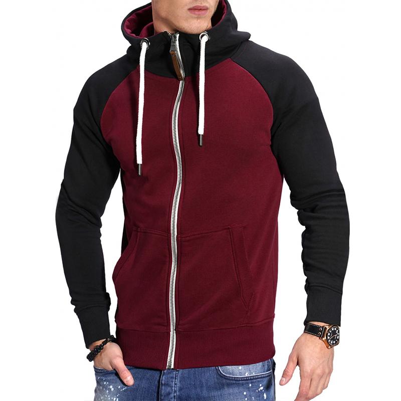 Men' Colorblock Hooded Raglan Sleeve Zipper Sports Casual Jacket 37580490Z