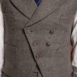 Men's Vintage Wool Blended Patchwork Peak Lapel Slim Vest 95737476M