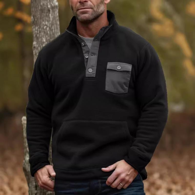 Men's Casual Stand Collar Polar Fleece Kangaroo Pocket Long Sleeve Sweatshirt 03464248M