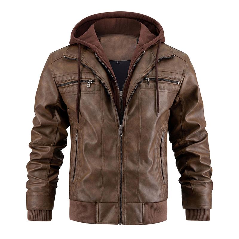 Men's Hooded Warm Leather Jacket 32828401F