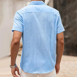 Men's Solid Lapel Breast Pocket Short Sleeve Shirt 22599794Z