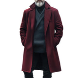 Men's Retro Casual Solid Color Straight Shoulder Mid-Length Lapel Coat 05632131TO