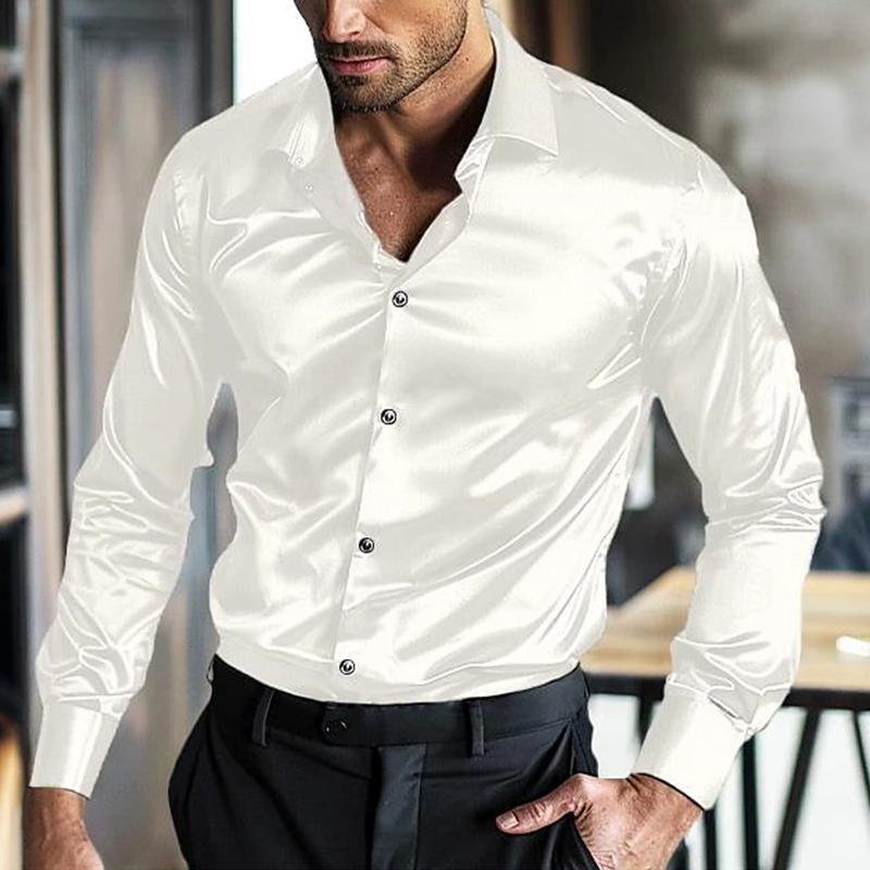 Men's Silk Lapel Long Sleeve No-iron Anti-wrinkle Shirt 69304608Z