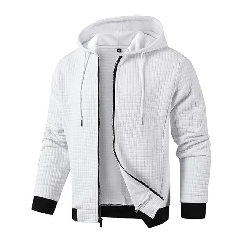 Men's Waffle Hooded Zipper Casual Jacket 17588594Z