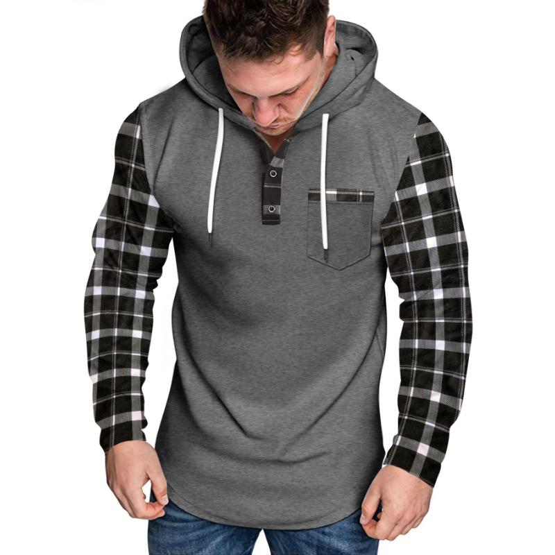 Men's Casual Check Color Block Button Hoodie 50430405Y