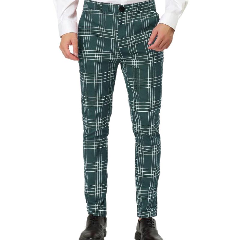 Men's Retro Casual Simple Slim Fit Plaid Skinny Suit Pants 40425148TO