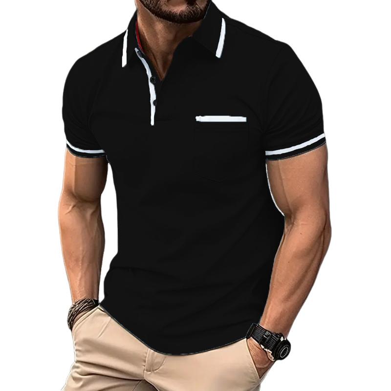 Men's Contrast Color Short Sleeve Button Down Polo Shirt 54495761X