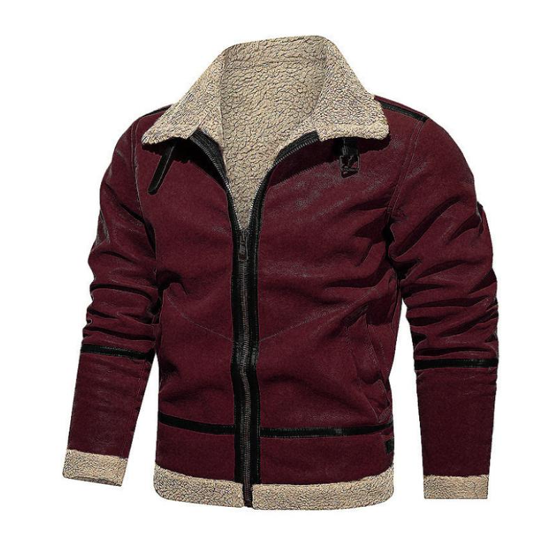 Chaqueta holgada con cremallera y solapa cálida de lana de cordero de gamuza vintage para hombre 86689349M