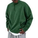 Men's Solid Color Stand Collar Kangaroo Pocket Loose Sweatshirt 93679595Z