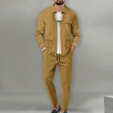 Men's Casual Solid Color Multi-Pocket Jacket And Trousers Set 91536974Y