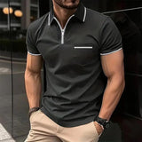 Men's Color Block Lapel Breast Pocket Short Sleeve Polo Shirt 86826980Z