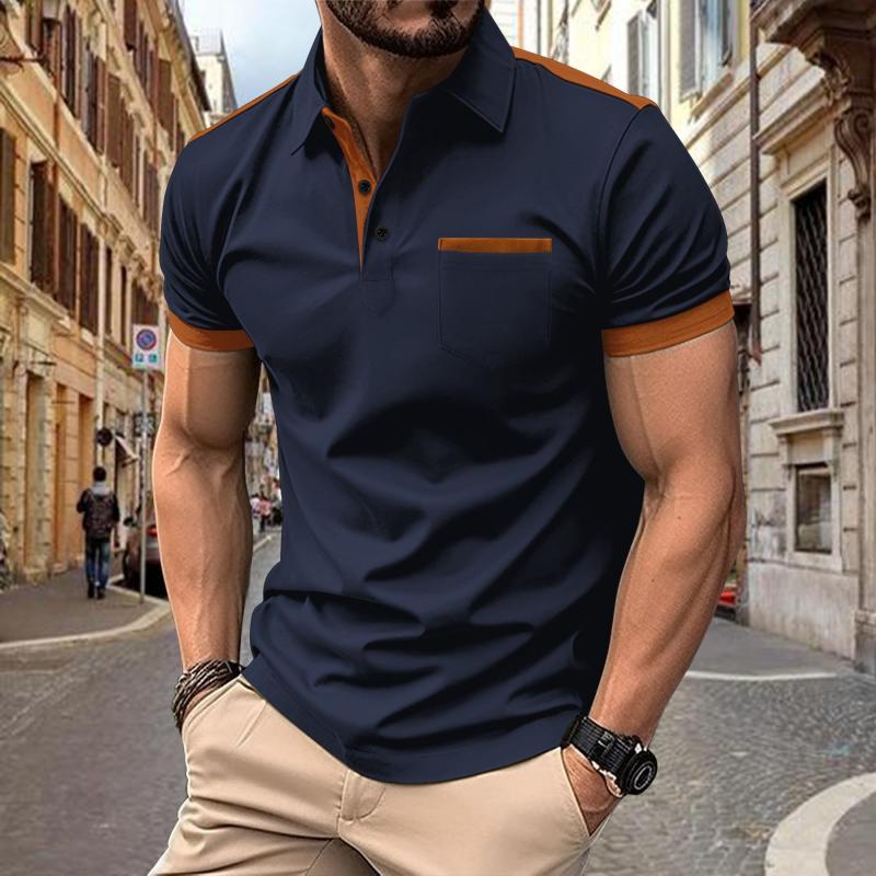 Polo de manga corta con solapa y bolsillo en el pecho con bloques de color para hombre 34702997Y