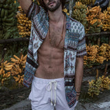 Men's Ethnic Print Lapel Short Sleeve Loose Hawaiian Beach Shirt 57813284Z