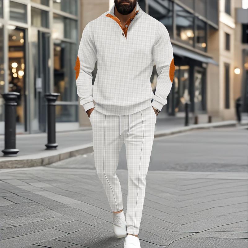 Men's Color Matching Waffle Sweatshirt And Sweatpants Set 09877397Y