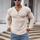 Men's Classic Casual Button V-Neck Slim Fit Long Sleeve T-Shirt 72249592K