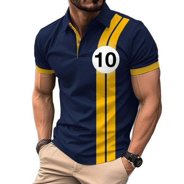 Men's Colorblock Numbers Print Short Sleeve Golf Polo Shirt 69007998Z