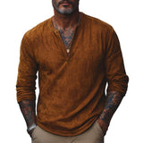 Men's Retro V-neck Air Layer Suede Long Sleeve T-shirt 94922411F