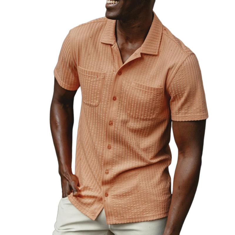 Men's Pleated Textured Chest Pocket Short Sleeve Shirt 63307392Y